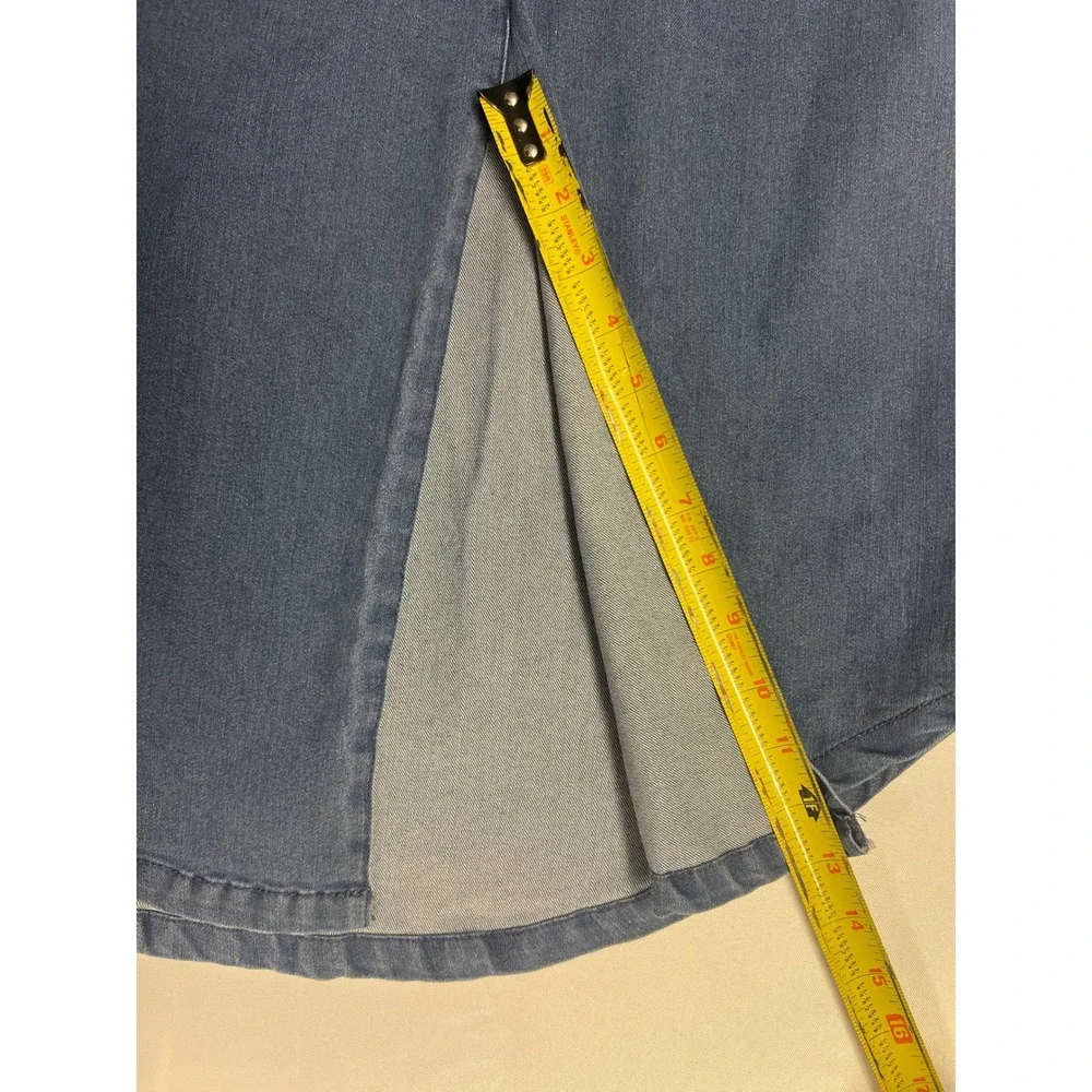 Vintage Bebe Sleeveless Denim Midi Dress Size L Stretch Y2K Western Utility - Picture 7 of 11